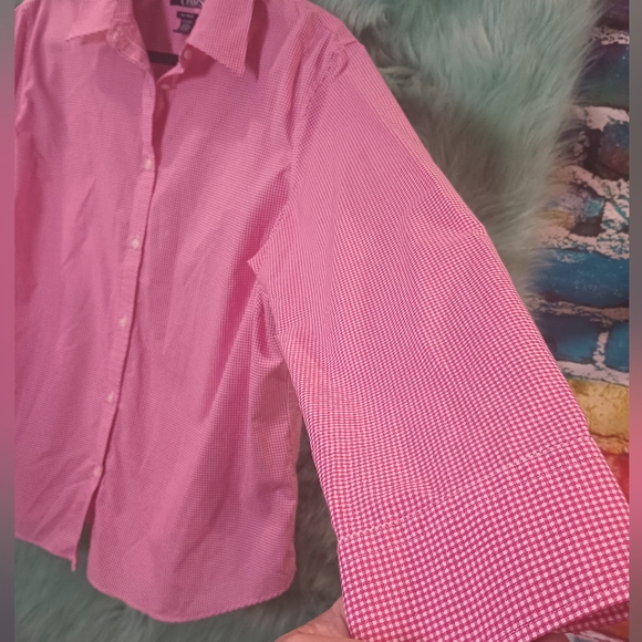 Chaps Pink and White Long Sleeve Checkered Button Down Shirt Size 1X - Picture 8 of 11